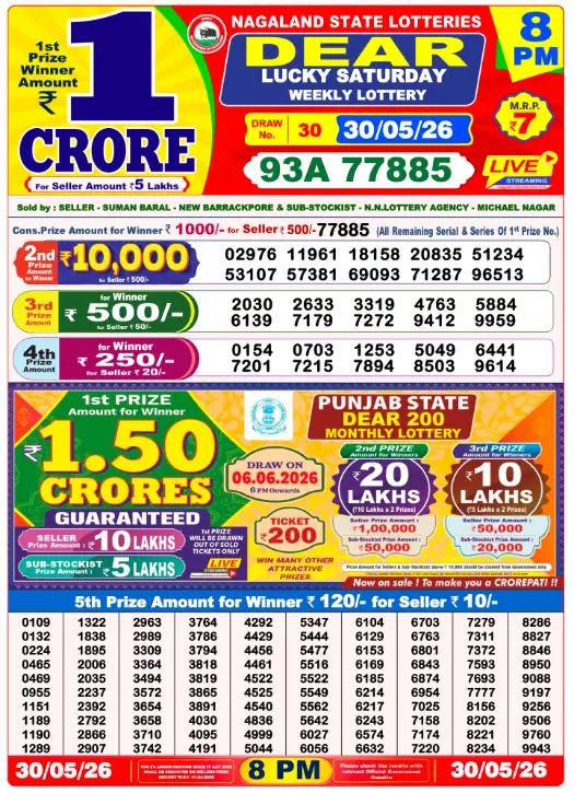 Dear Lottery Result 8 PM -30 May 2026